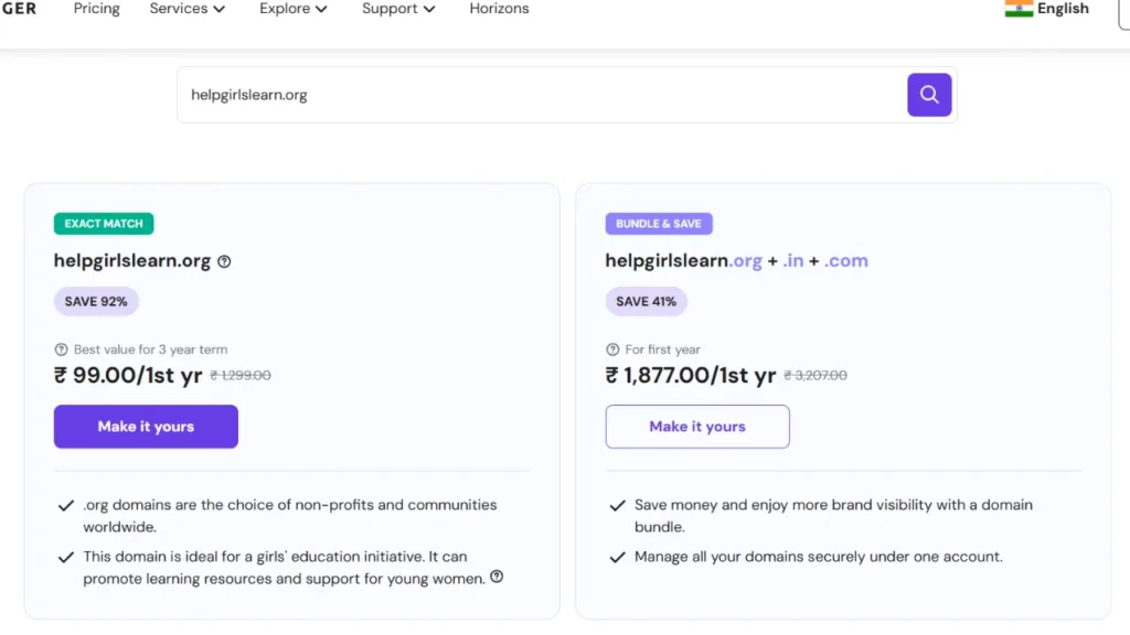 NGO domain that can be bought from the hostinger or any other domain name registrar