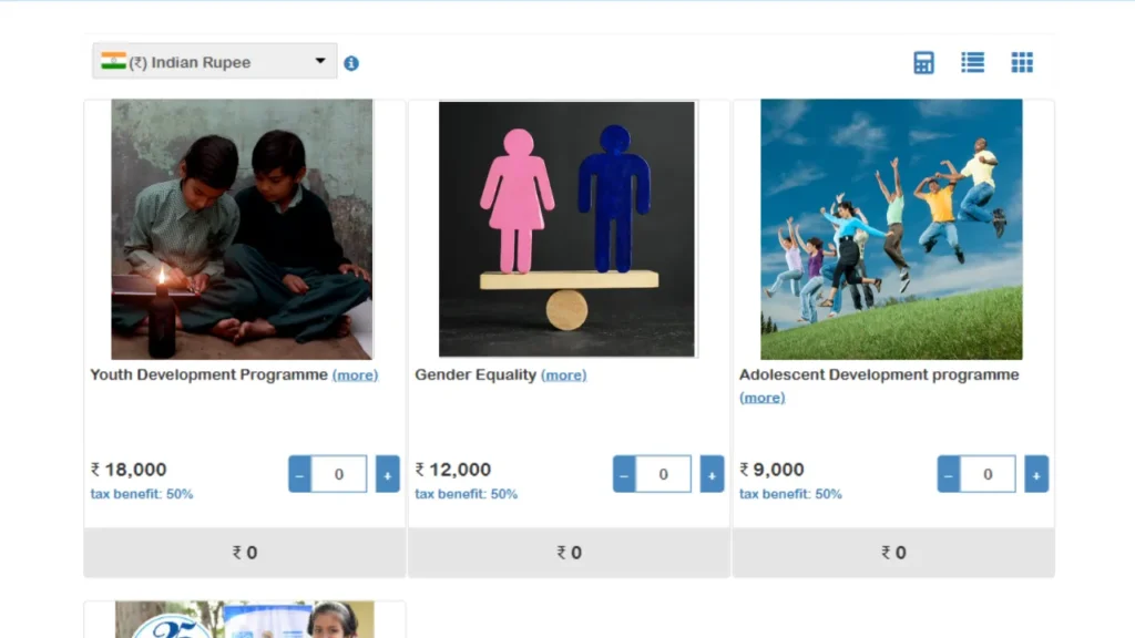 Picture of NGO website showcasing their donations