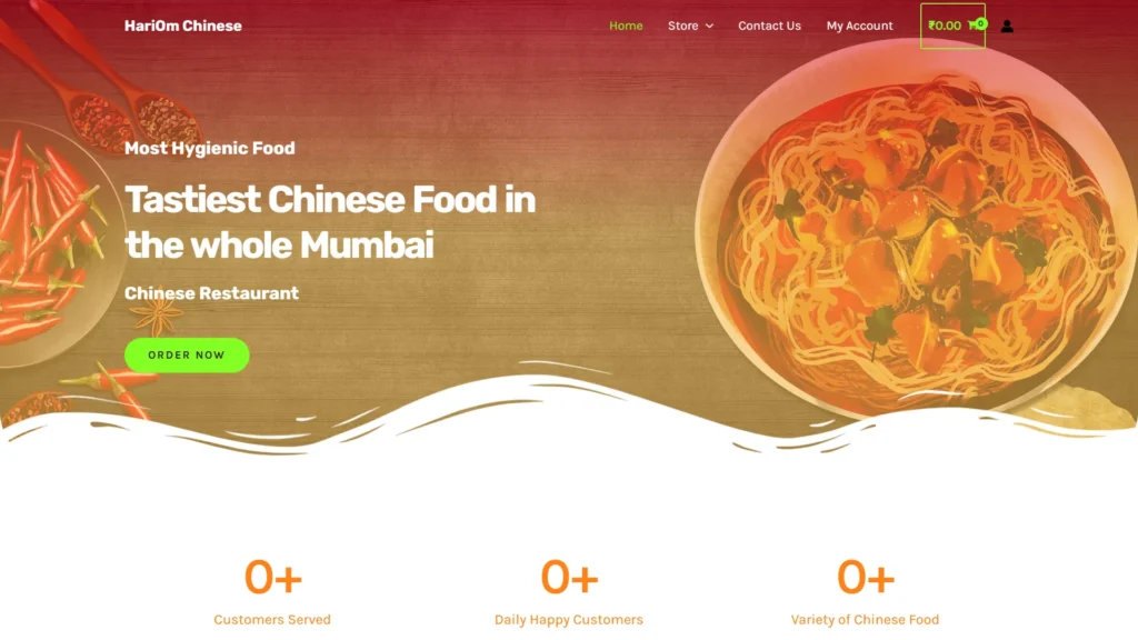 Hero section image showcasing Hari Om Chinese's website which clearly explains their motive