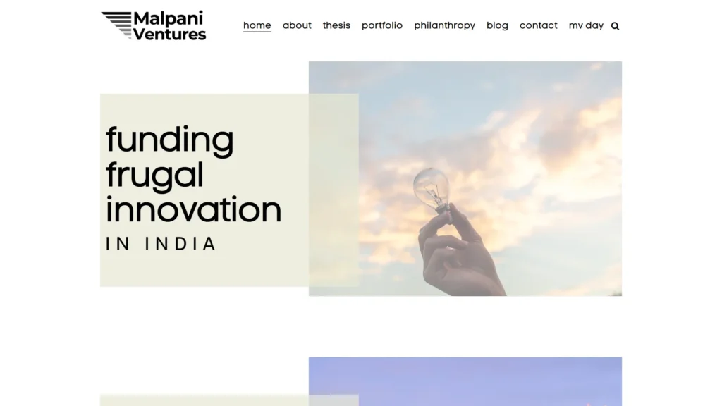Hero section image showcasing Malpani Venture's website which clearly explains their motive