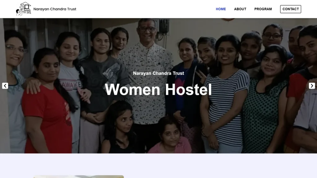 Hero section image showcasing Narayan Chandra Trust's website which clearly explains their motive