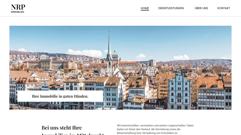 Hero section image showcasing NRP immobilien's website which clearly explains their motive