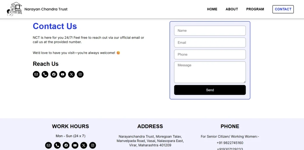 NGO website mentioning their proper and real details so that people can easily contact