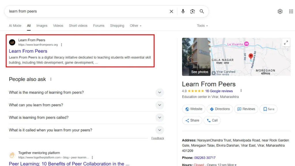 Learn From Peer ranking no.1 on their locality for their name after using freelance wala's services