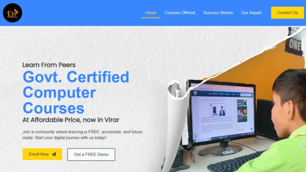 Hero section image showcasing Learn From Peer's website which clearly explains their motive