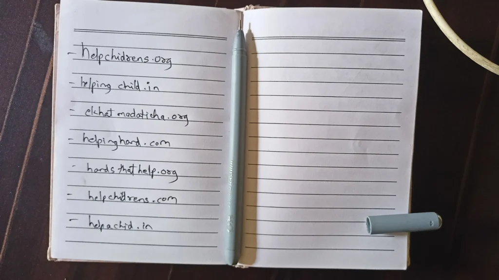 List of brainstormed NGO domain names for different causes.