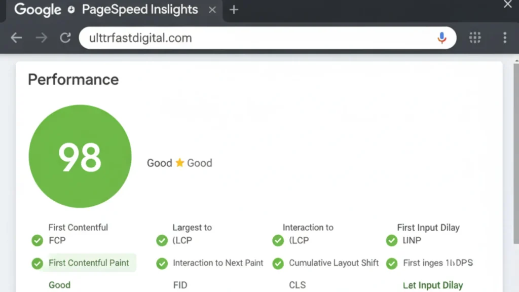 Screenshot of Google PageSpeed Insights report showing website performance score.